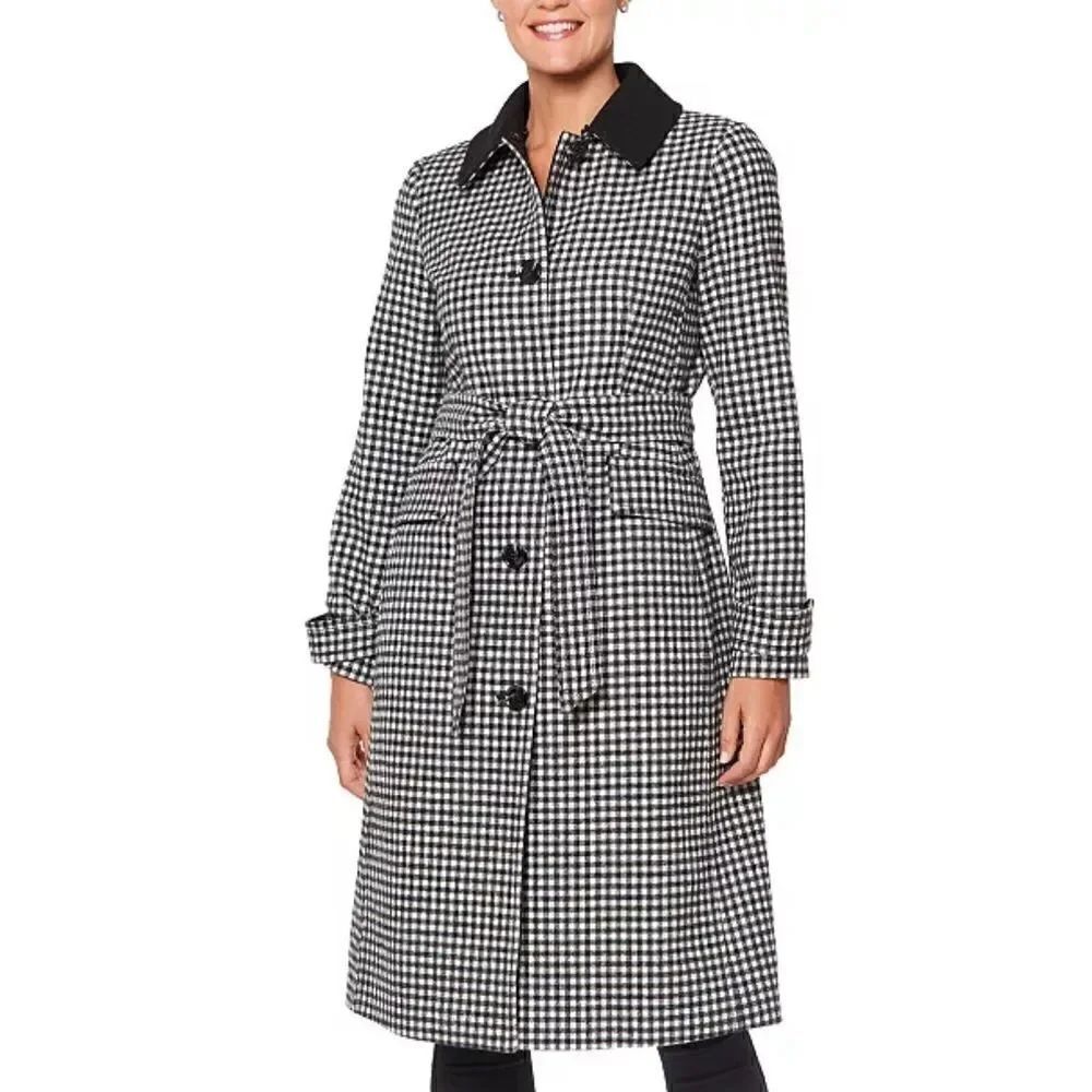 KATE SPADE NEW YORK Gingham Single Breasted Coat NWOT Size XS